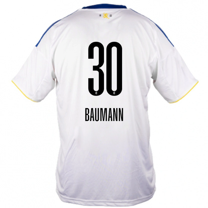 Danxen Heren Dominic Baumann #30 Wit Blauw Geel Uitshirt Uittenue 2025/26 T-Shirt