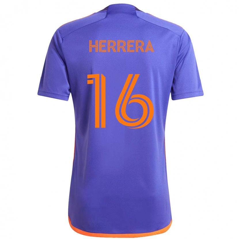 Danxen Kinderen Hector Herrera #16 Paars Oranje Uitshirt Uittenue 2025/26 T-Shirt
