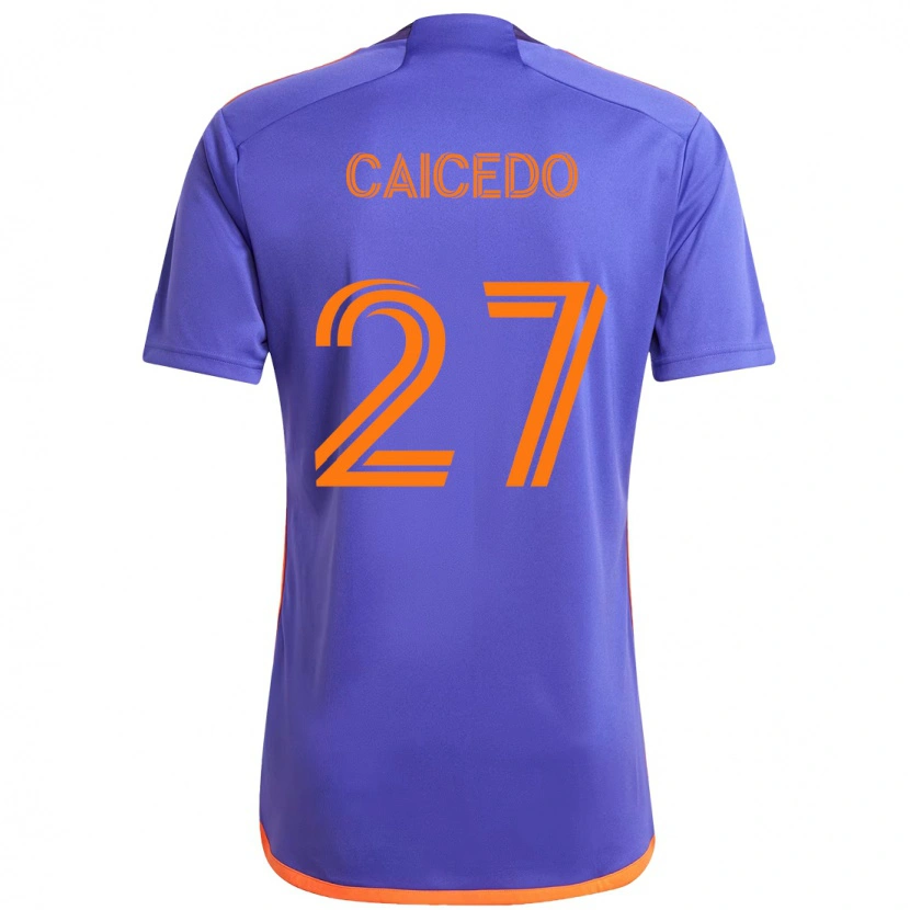 Danxen Kinderen Luis Caicedo #27 Paars Oranje Uitshirt Uittenue 2025/26 T-Shirt