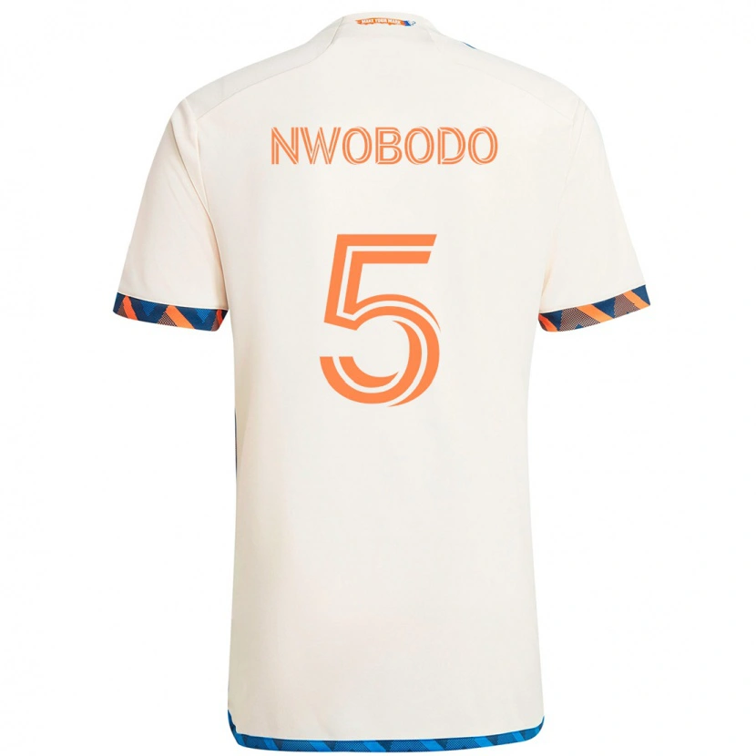 Danxen Kinderen Obinna Nwobodo #5 Wit Blauw Oranje Uitshirt Uittenue 2025/26 T-Shirt