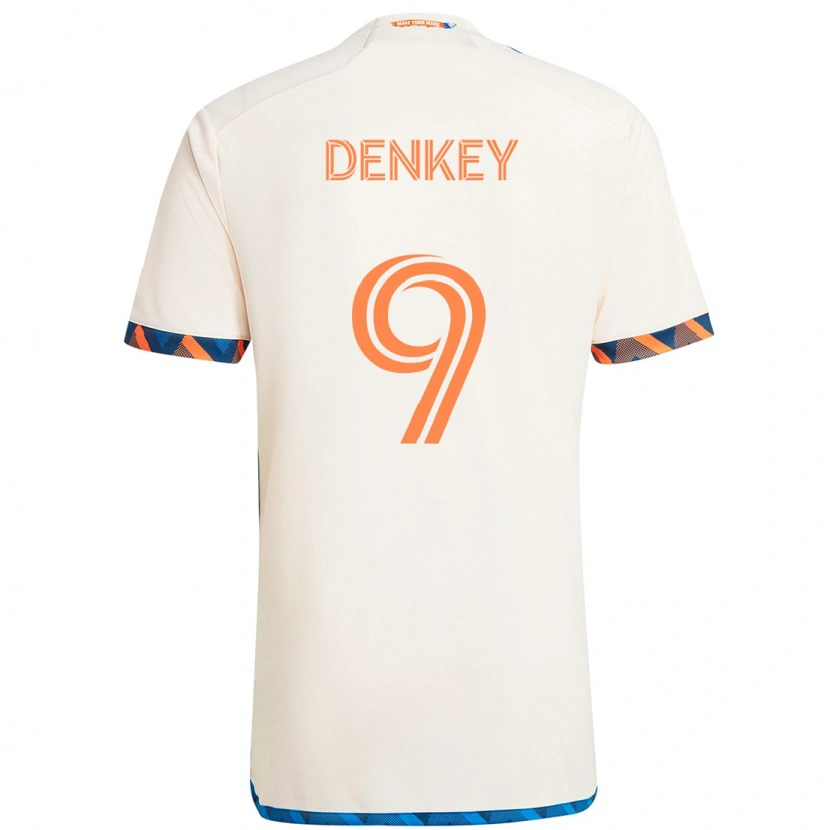 Danxen Kinderen Kévin Denkey #9 Wit Blauw Oranje Uitshirt Uittenue 2025/26 T-Shirt