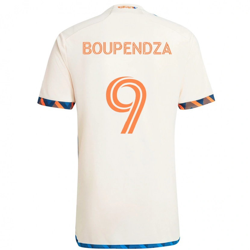 Danxen Kinderen Aaron Boupendza #9 Wit Blauw Oranje Uitshirt Uittenue 2025/26 T-Shirt