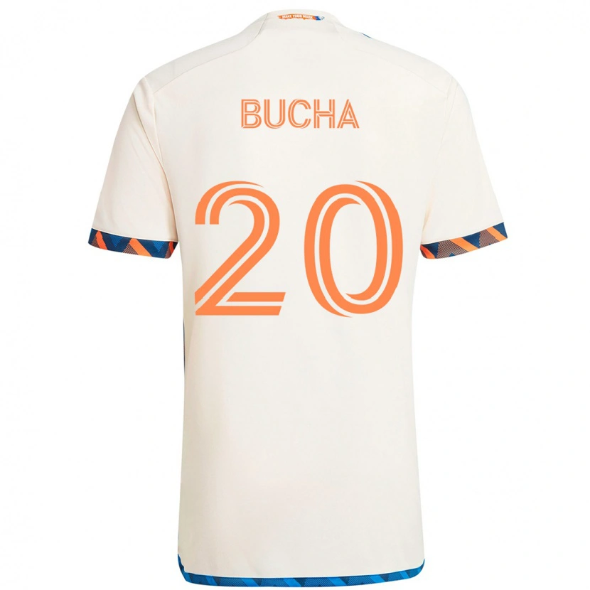 Danxen Kinderen Pavel Bucha #20 Wit Blauw Oranje Uitshirt Uittenue 2025/26 T-Shirt