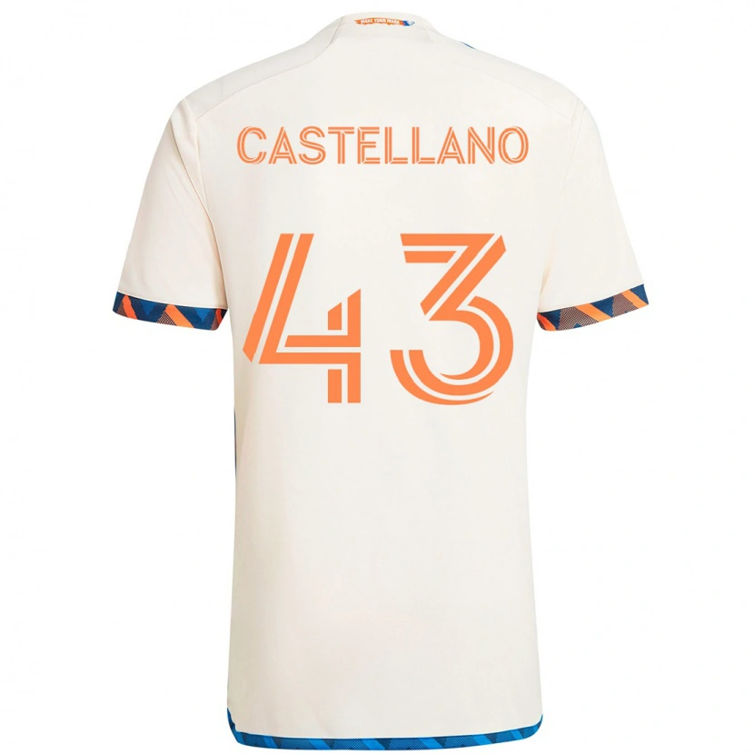 Danxen Kinderen Jesús Castellano #43 Wit Blauw Oranje Uitshirt Uittenue 2025/26 T-Shirt