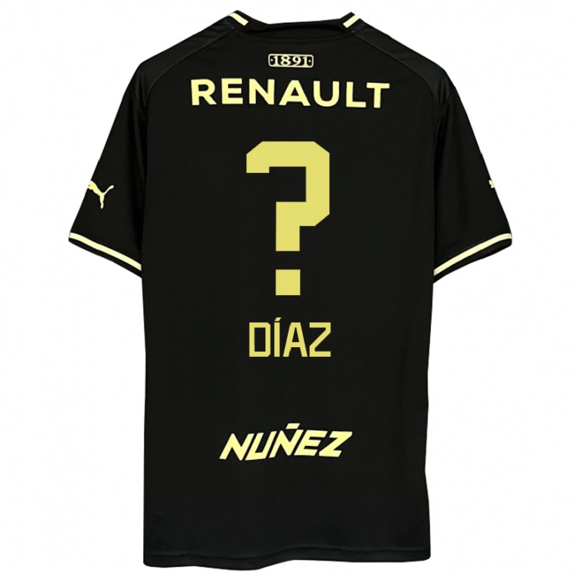 Danxen Kinderen Santiago Díaz #0 Zwart Geel Uitshirt Uittenue 2025/26 T-Shirt