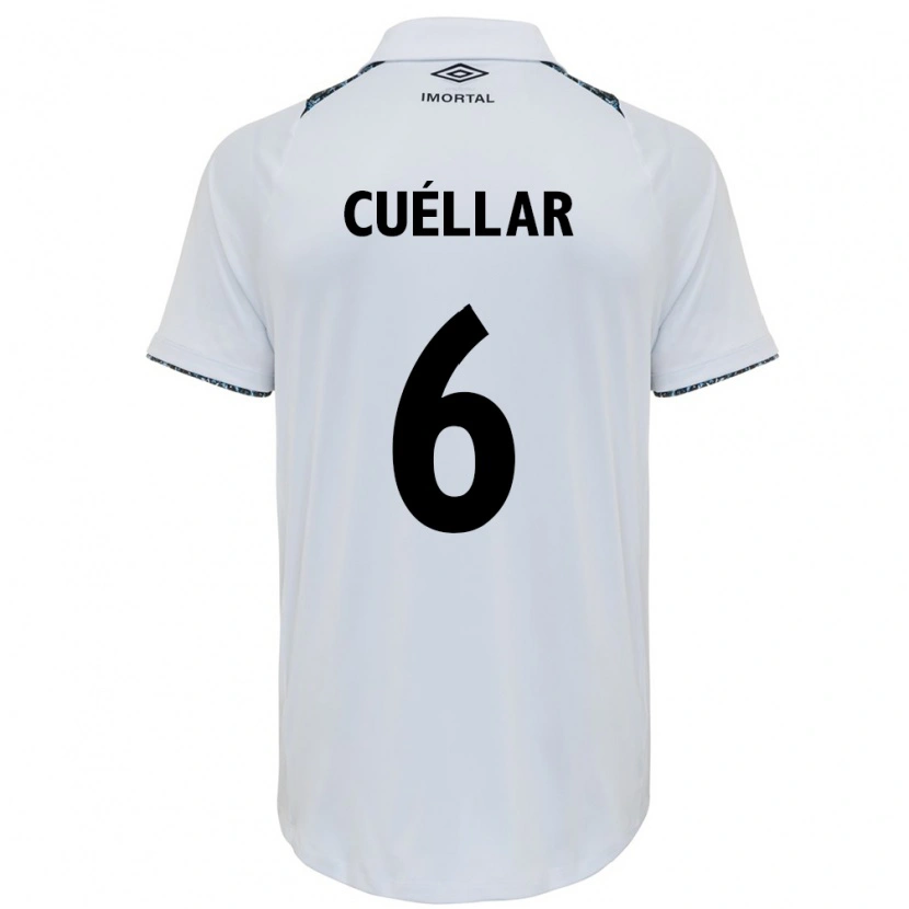Danxen Kinderen Gustavo Cuéllar #6 Wit Blauw Uitshirt Uittenue 2025/26 T-Shirt