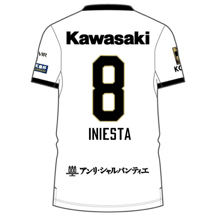 Danxen Kinderen Andres Iniesta #8 Wit Zwart Uitshirt Uittenue 2025/26 T-Shirt