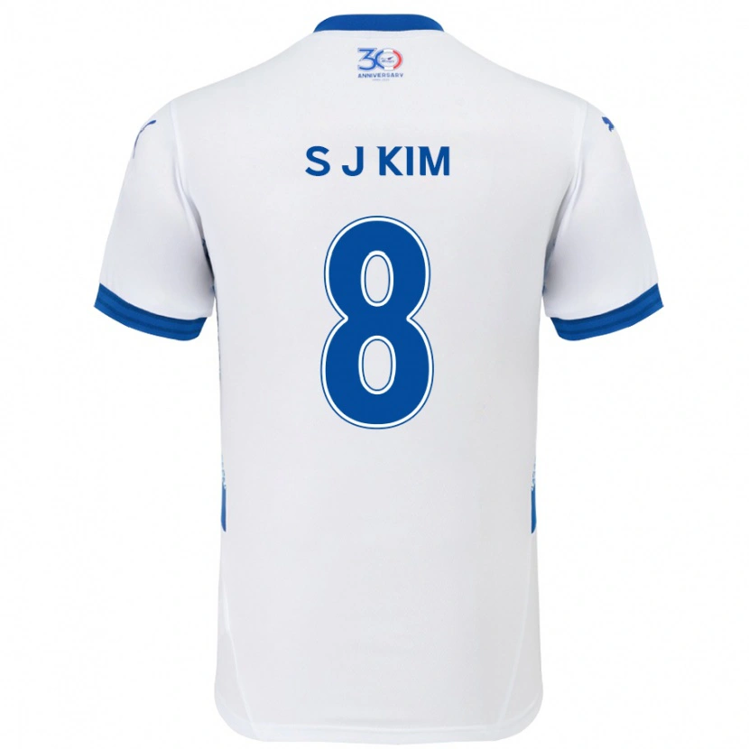 Danxen Kinderen Ji-Sung Kim #8 Wit Koningsblauw Uitshirt Uittenue 2025/26 T-Shirt