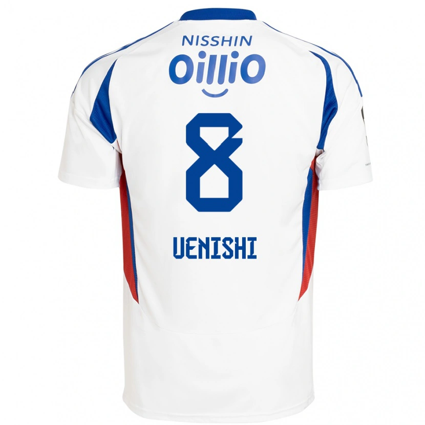 Danxen Heren Haruki Uenishi #8 Wit Koningsblauw Uitshirt Uittenue 2025/26 T-Shirt