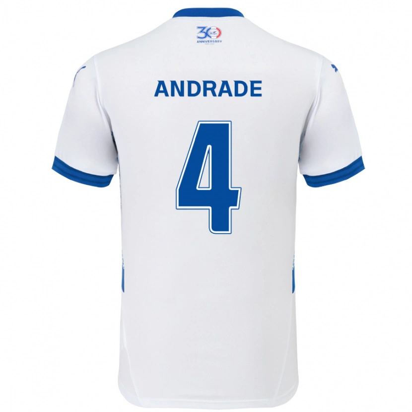 Danxen Heren Léo Andrade #4 Wit Koningsblauw Uitshirt Uittenue 2025/26 T-Shirt