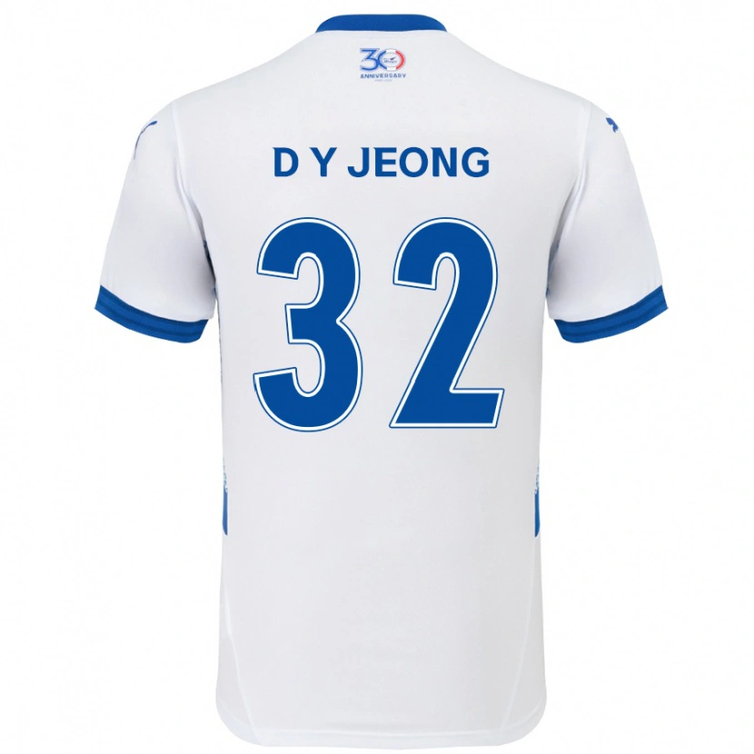 Danxen Heren Dong-Yun Jeong #32 Wit Koningsblauw Uitshirt Uittenue 2025/26 T-Shirt