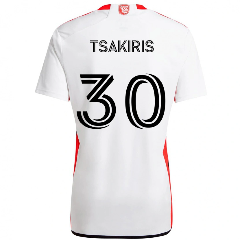 Danxen Dames Niko Tsakiris #30 Wit Rood Uitshirt Uittenue 2025/26 T-Shirt
