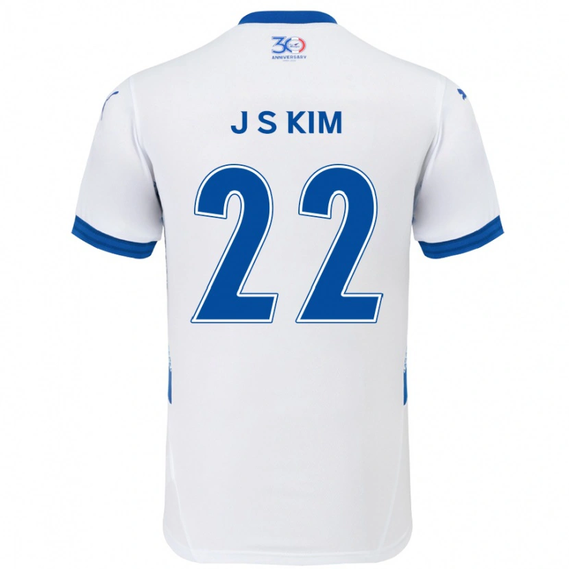 Danxen Dames Sang-Jun Kim #22 Wit Koningsblauw Uitshirt Uittenue 2025/26 T-Shirt