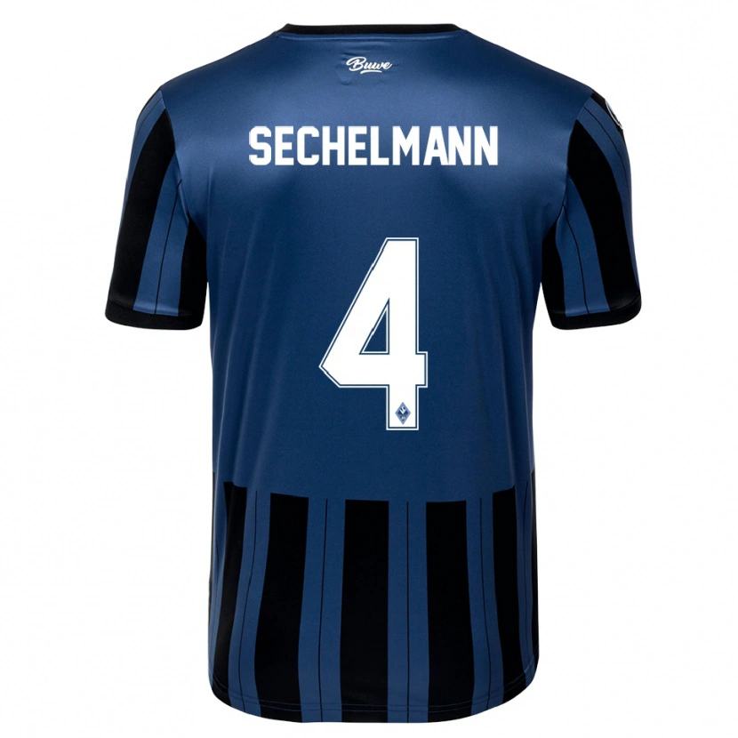 Danxen Dames Tim Sechelmann #4 Blauw Grijs Zwart Thuisshirt Thuistenue 2025/26 T-Shirt