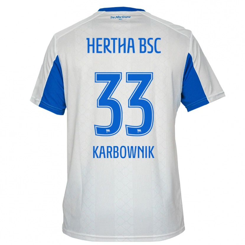 Danxen Dames Michal Karbownik #33 Wit Blauw Uitshirt Uittenue 2025/26 T-Shirt