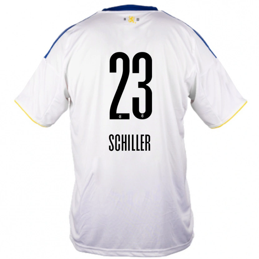 Danxen Dames Niklas Schiller #23 Wit Blauw Geel Uitshirt Uittenue 2025/26 T-Shirt