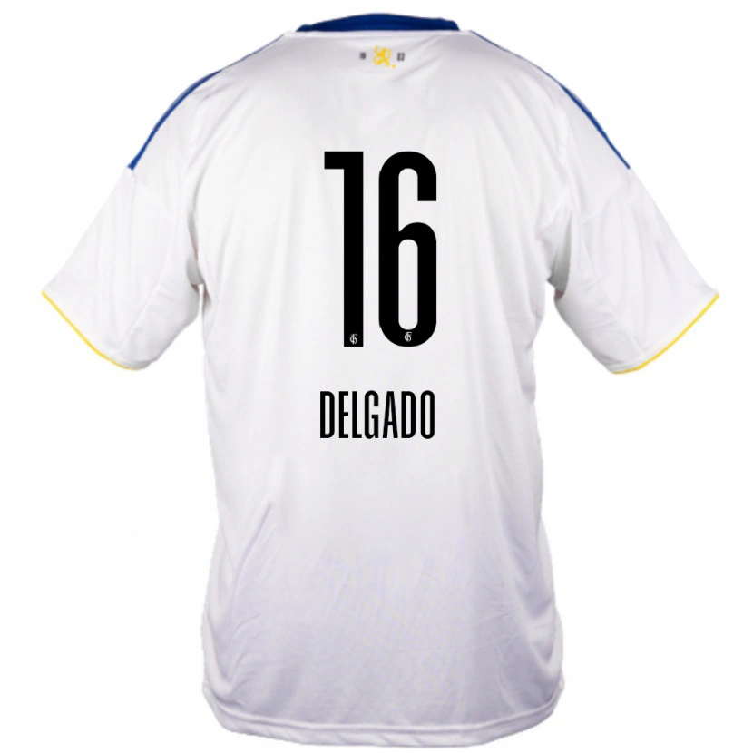 Danxen Dames Thierry Delgado #16 Wit Blauw Geel Uitshirt Uittenue 2025/26 T-Shirt