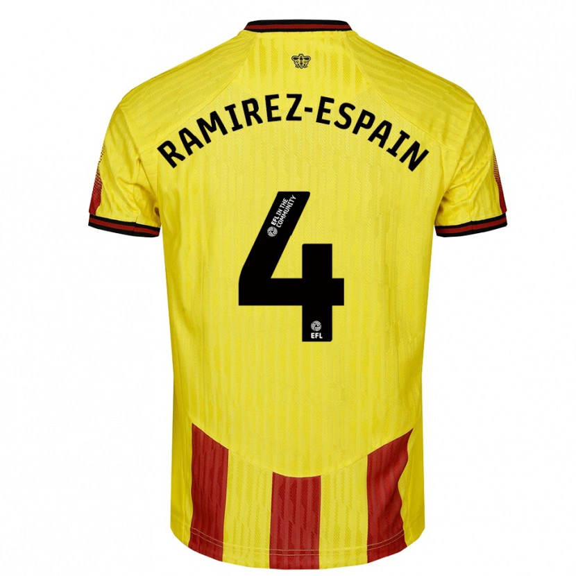 Danxen Kinderen Leo Ramirez-Espain #4 Geel Rood Thuisshirt Thuistenue 2025/26 T-Shirt