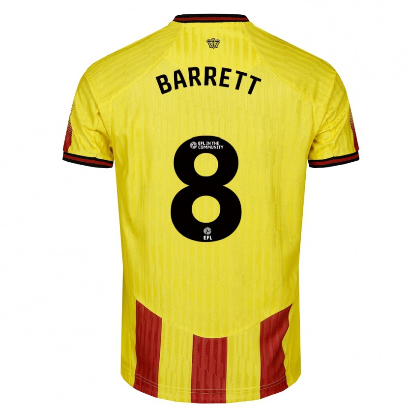 Danxen Kinderen Hayden Barrett #8 Geel Rood Thuisshirt Thuistenue 2025/26 T-Shirt