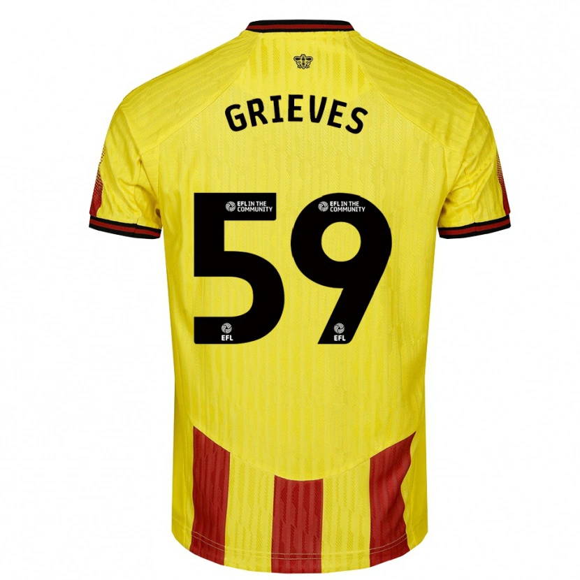 Danxen Kinderen Jack Grieves #59 Geel Rood Thuisshirt Thuistenue 2025/26 T-Shirt