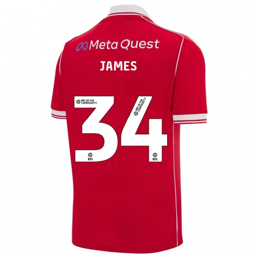 Danxen Kinderen Aaron James #34 Rood Wit Thuisshirt Thuistenue 2025/26 T-Shirt