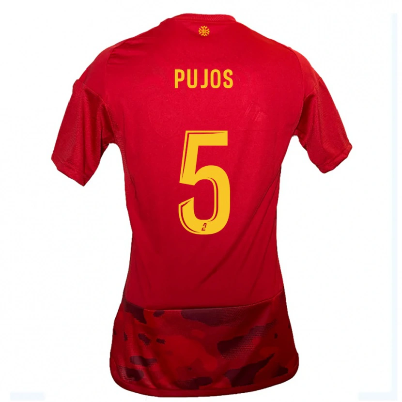 Danxen Kinderen Julien Pujos #5 Rood Geel Thuisshirt Thuistenue 2025/26 T-Shirt