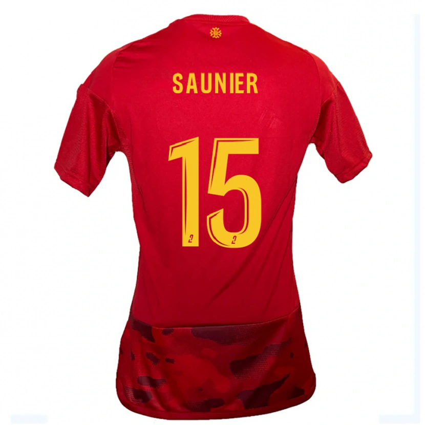 Danxen Kinderen Océane Saunier #15 Rood Geel Thuisshirt Thuistenue 2025/26 T-Shirt
