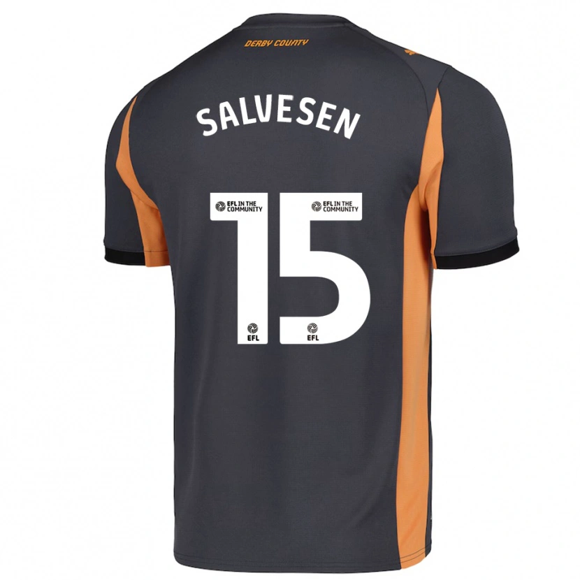 Danxen Kinderen Lars-Jørgen Salvesen #15 Grijs Oranje Zwart Uitshirt Uittenue 2025/26 T-Shirt