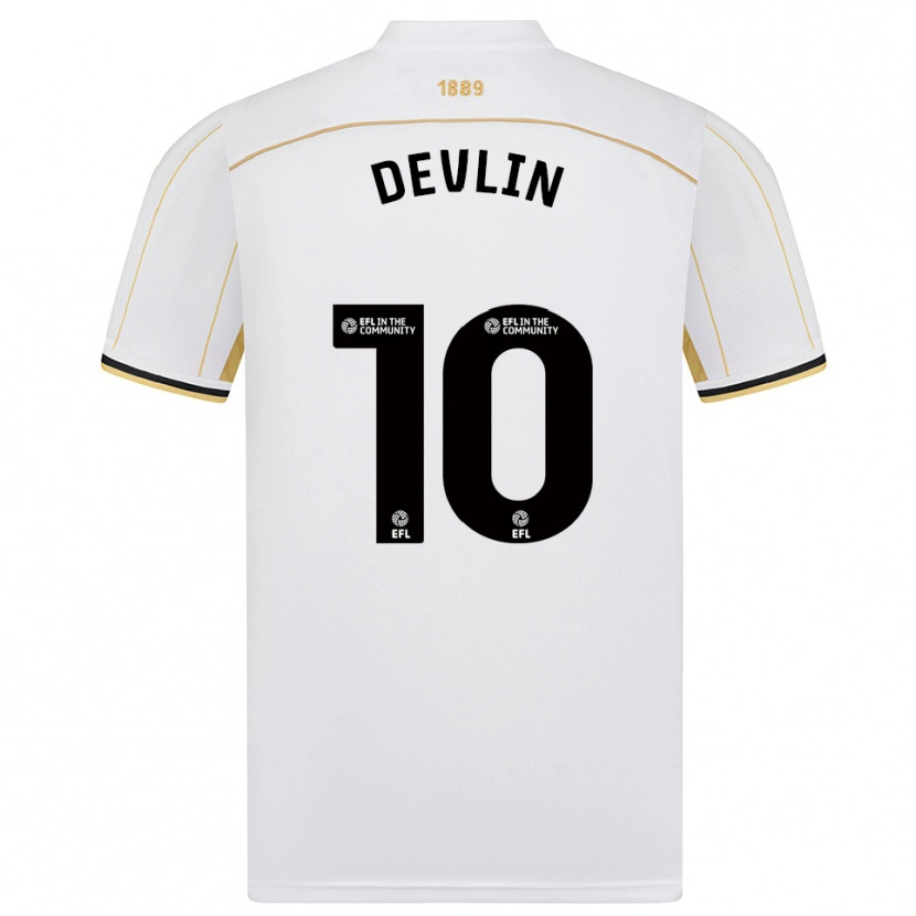 Danxen Kinderen Charlie Devlin #10 Wit Goud Uitshirt Uittenue 2025/26 T-Shirt