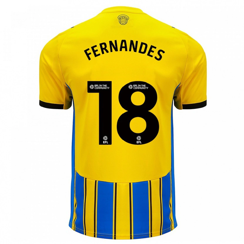 Danxen Kinderen Mateus Fernandes #18 Blauw Geel Uitshirt Uittenue 2025/26 T-Shirt