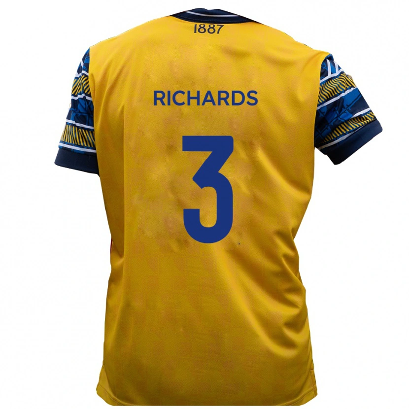 Danxen Kinderen Caleb Richards #3 Geel Zwart Uitshirt Uittenue 2025/26 T-Shirt