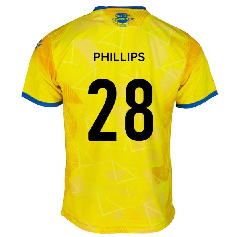 Danxen Kinderen Declan Phillips #28 Geel Blauw Uitshirt Uittenue 2025/26 T-Shirt