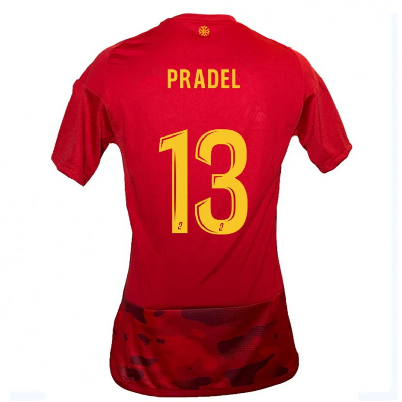 Danxen Heren Thibaut Pradel #13 Rood Geel Thuisshirt Thuistenue 2025/26 T-Shirt