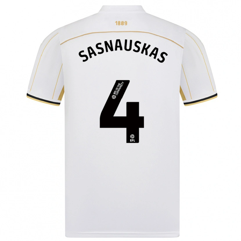 Danxen Dames Dovydas Sasnauskas #4 Wit Goud Uitshirt Uittenue 2025/26 T-Shirt