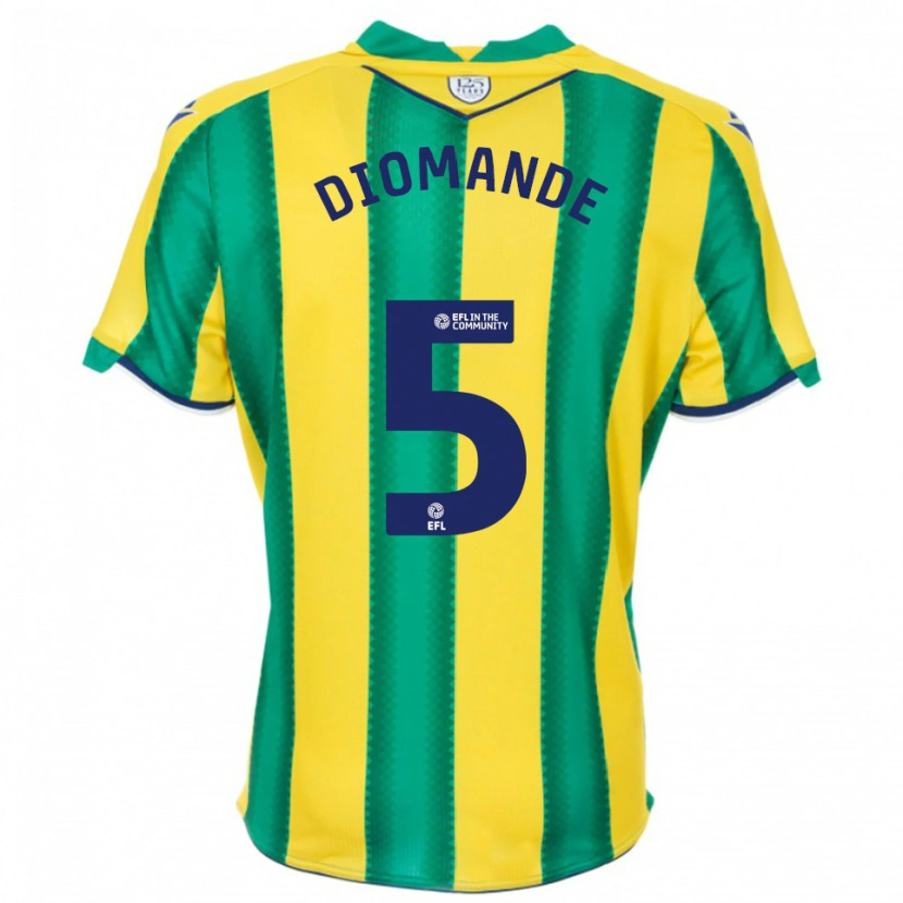 Danxen Dames Muhamed Diomande #5 Geel Groen Uitshirt Uittenue 2025/26 T-Shirt