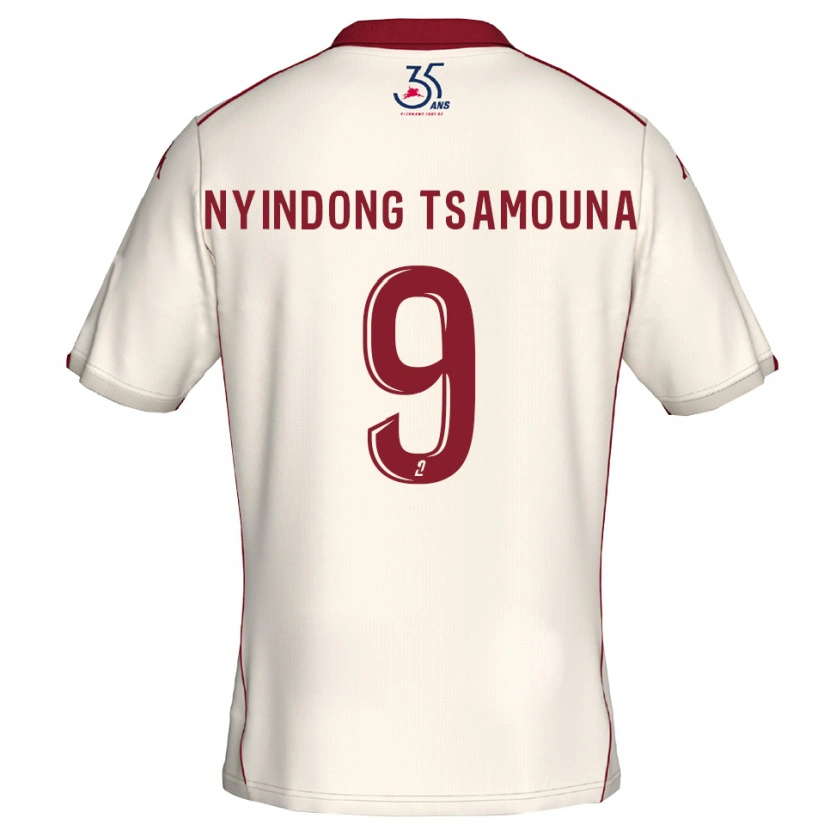 Danxen Dames Jean Nyindong Tsamouna #9 Wit Bourgondisch Uitshirt Uittenue 2025/26 T-Shirt