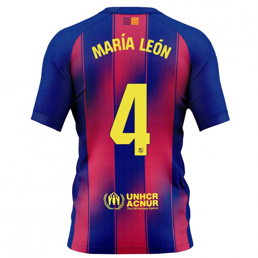 Danxen Kinderen María Pilar León #4 Blauw Rood Thuisshirt Thuistenue 2025/26 T-Shirt