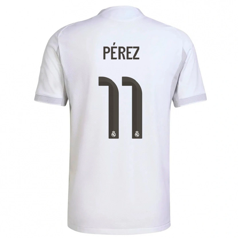 Danxen Kinderen Adrián Pérez #11 Wit Geel Thuisshirt Thuistenue 2025/26 T-Shirt