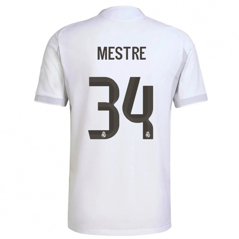 Danxen Kinderen Sergio Mestre #34 Wit Geel Thuisshirt Thuistenue 2025/26 T-Shirt