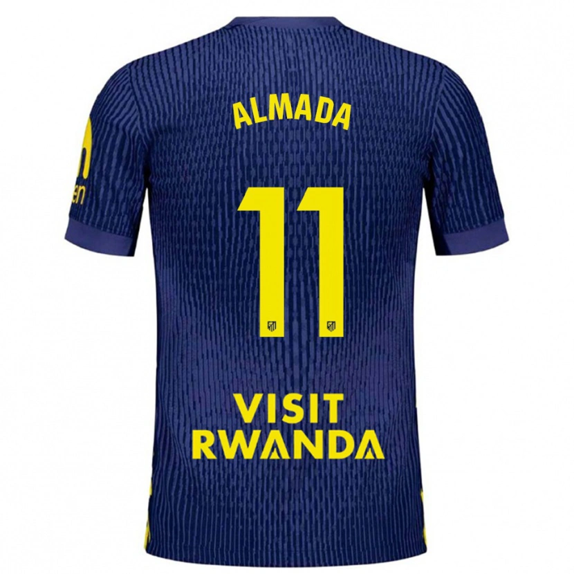 Danxen Kinderen Thiago Almada #11 Marineblauw Geel Uitshirt Uittenue 2025/26 T-Shirt
