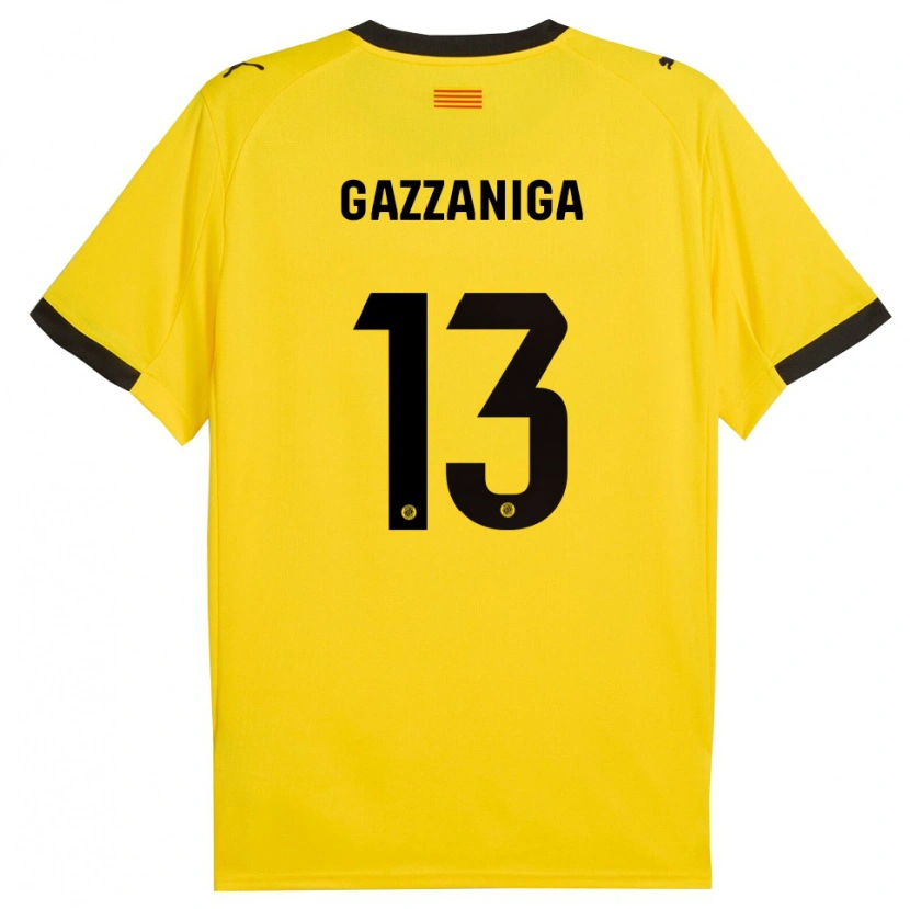 Danxen Kinderen Paulo Gazzaniga #13 Geel Zwart Uitshirt Uittenue 2025/26 T-Shirt