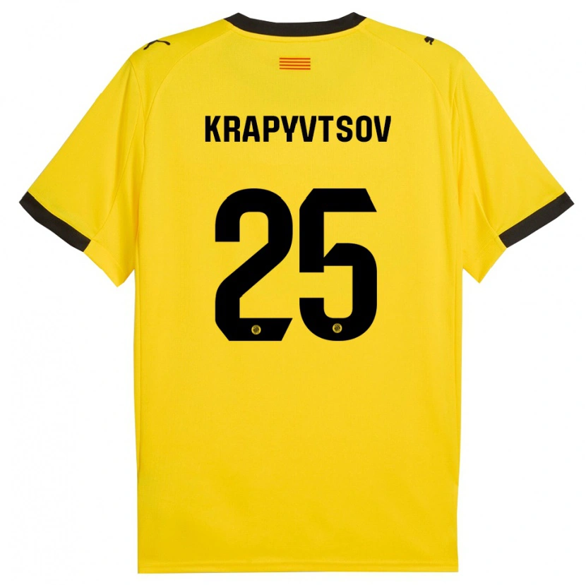 Danxen Kinderen Vladyslav Krapyvtsov #25 Geel Zwart Uitshirt Uittenue 2025/26 T-Shirt