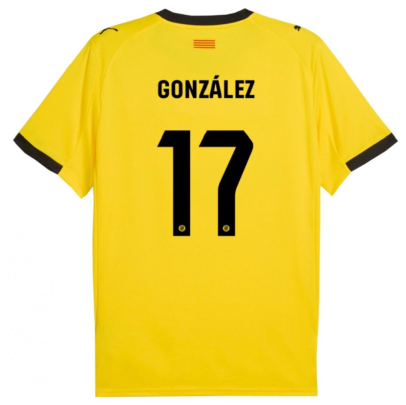 Danxen Kinderen Mario González #17 Geel Zwart Uitshirt Uittenue 2025/26 T-Shirt