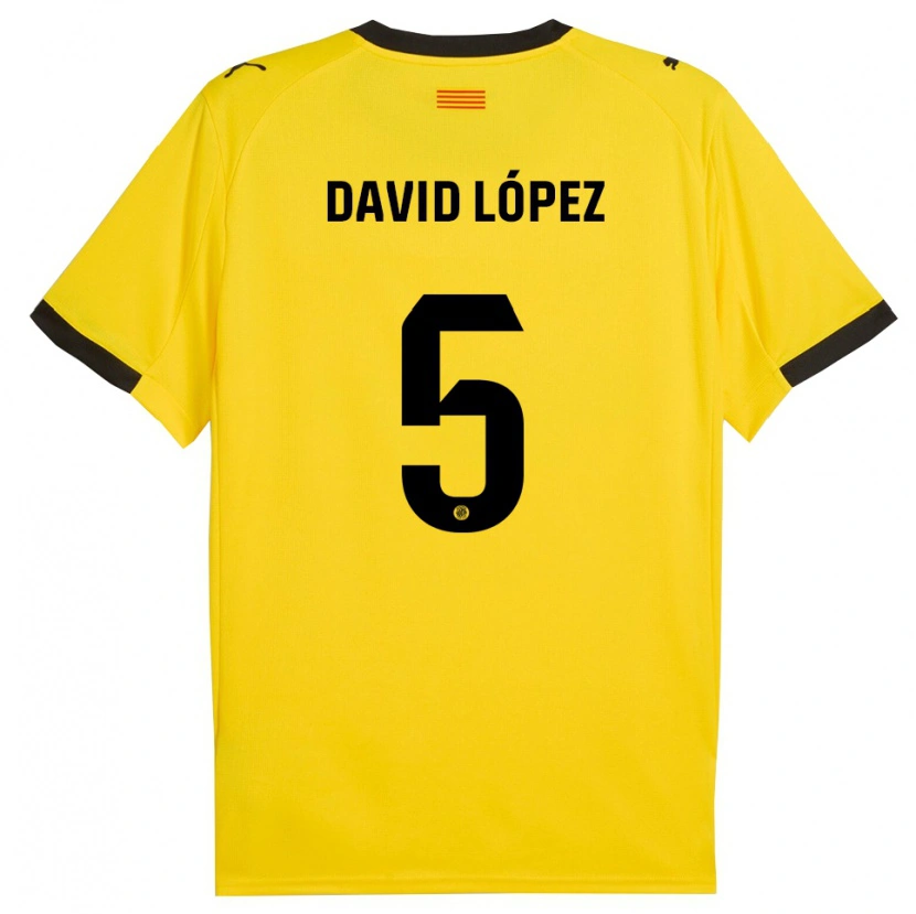 Danxen Kinderen David López #5 Geel Zwart Uitshirt Uittenue 2025/26 T-Shirt