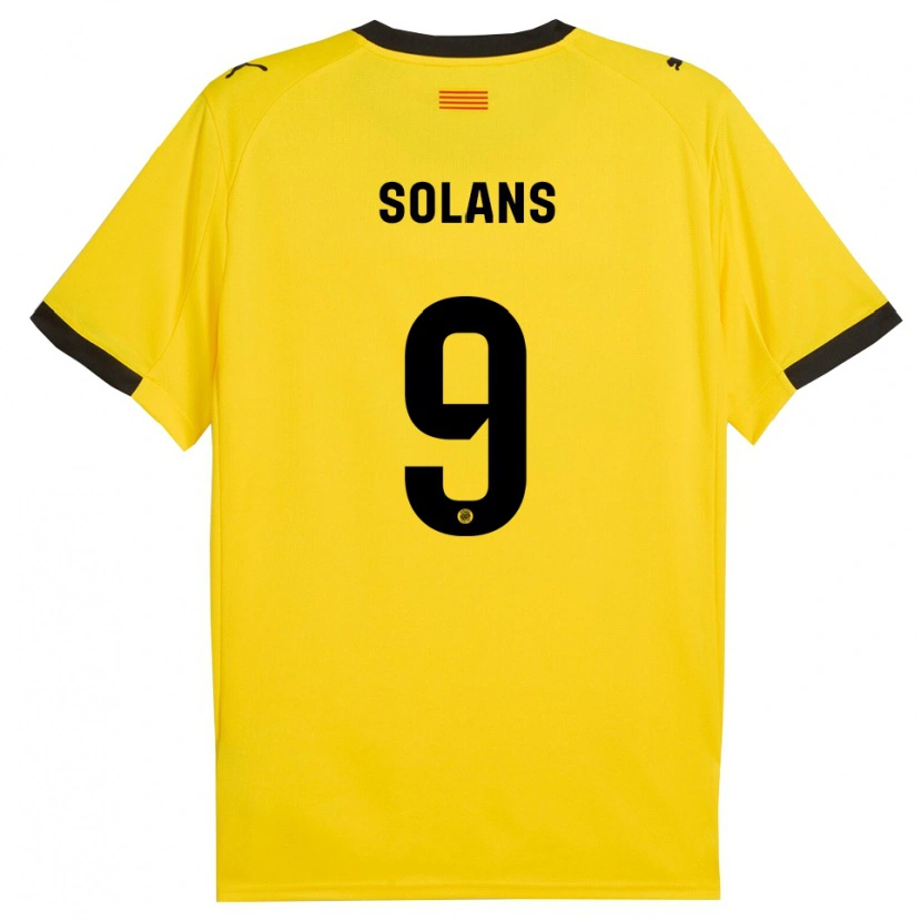 Danxen Kinderen Sergi Solans #9 Geel Zwart Uitshirt Uittenue 2025/26 T-Shirt