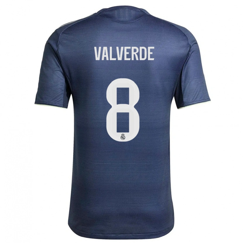Danxen Kinderen Federico Valverde #8 Marineblauw Zilver Uitshirt Uittenue 2025/26 T-Shirt