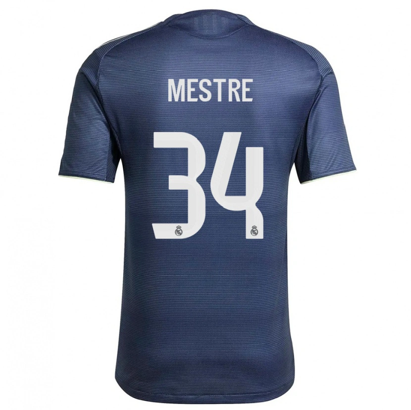 Danxen Kinderen Sergio Mestre #34 Marineblauw Zilver Uitshirt Uittenue 2025/26 T-Shirt