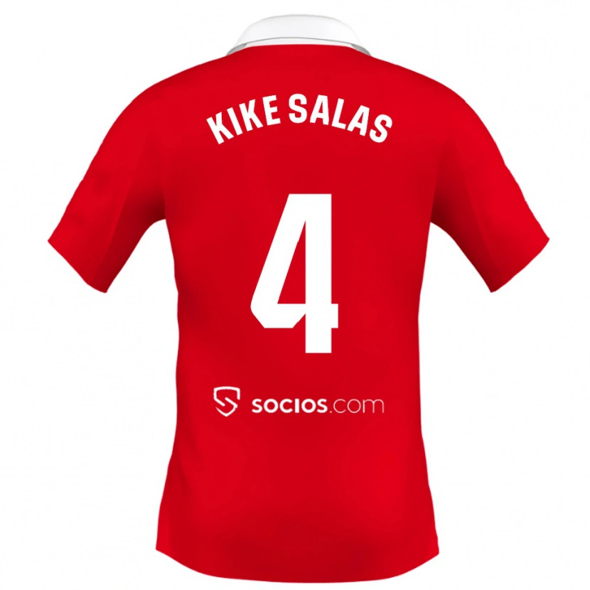 Danxen Kinderen Kike Salas #4 Rood Wit Grijs Uitshirt Uittenue 2025/26 T-Shirt
