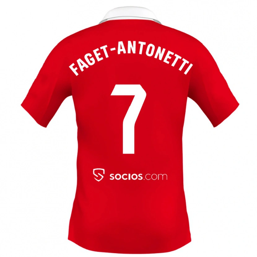 Danxen Kinderen Roméo Faget-Antonetti #7 Rood Wit Grijs Uitshirt Uittenue 2025/26 T-Shirt
