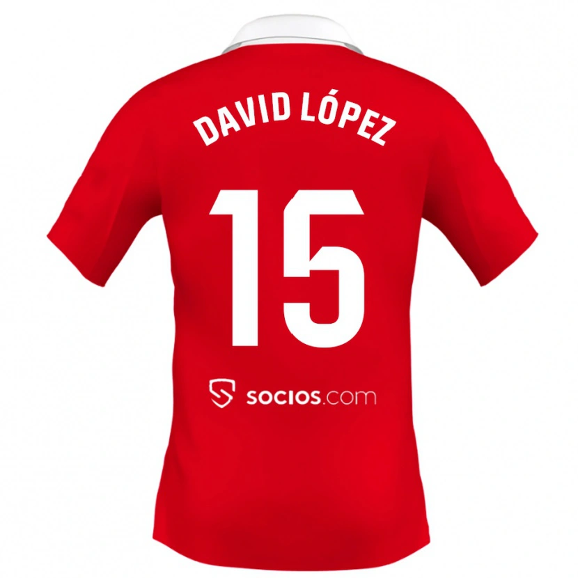Danxen Kinderen David López #15 Rood Wit Grijs Uitshirt Uittenue 2025/26 T-Shirt